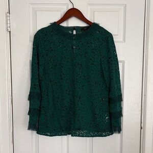 J.Crew Green Lace Tiered-Sleeve Women's Top. Size M
